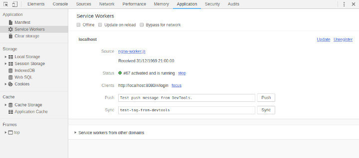 Screenshot of Chromium's Service Workers UI