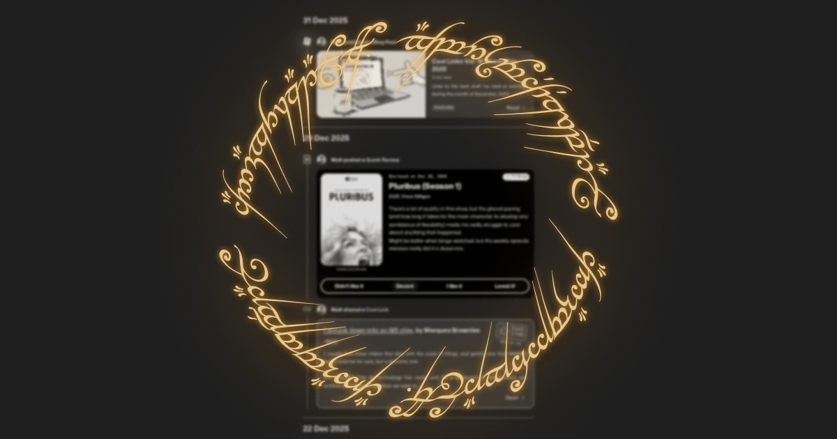 The One Ring from Lord of the Rings on top of a feed of posts